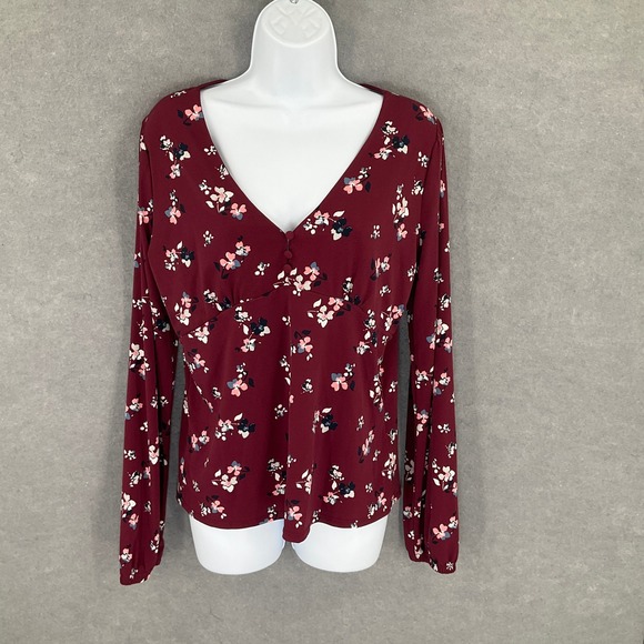 Banana Republic Tops - Banana Republic Top Floral Long Sleeve‎ Blouse Babydoll Burgundy Womens Sz S